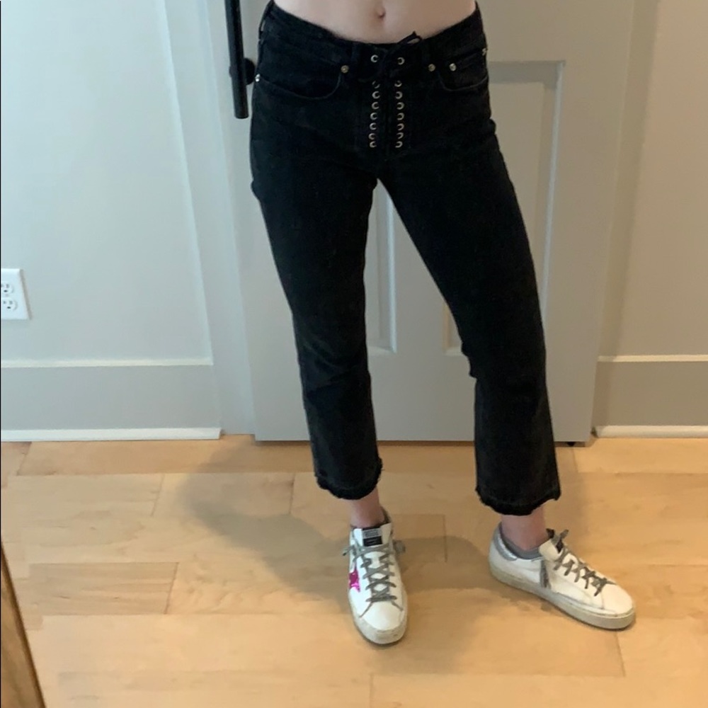 Zara Black Cropped Bootcut Jean w/ Lace-up Fly